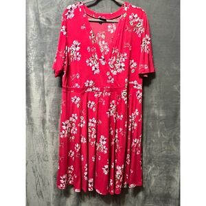 Torrid Size 3 Floral Wrap Dress Pink Red V Neck Stretch Plus Size 50x41